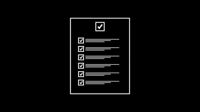 Digital Document Task Checklist Check Mark Loop Motion Graphic Interface On Black