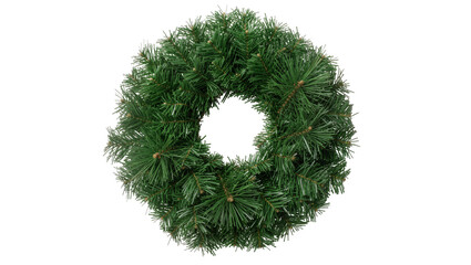 Green pine needle wreath festive holiday decoration, isolated on transparent background © Mira