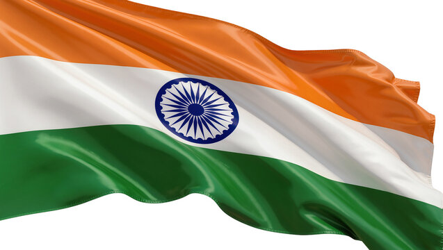 Waving Indian flag with Ashoka Chakra, isolated on transparent background