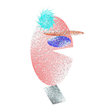 Illustrazione di un volto stilizzato dai toni rosa, azzurri e arancioni
