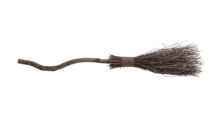 Rustic twig broom with natural wood handle, isolated on transparent background © Mira