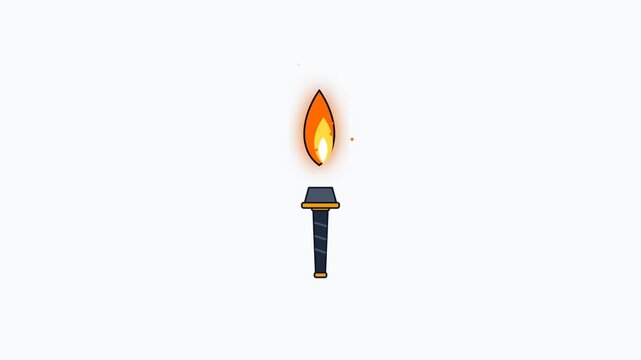 Stylized illustration of a burning torch with a flickering flame on a white background.