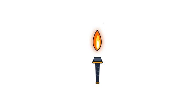 Animated 2D torch with flickering flame isolated on white background