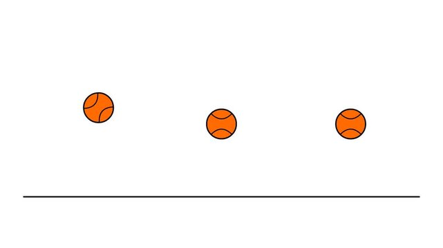 Simple 2D animation of three orange tennis balls bouncing on a white background.