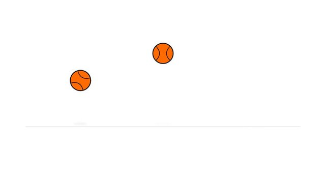 Three orange tennis balls bouncing on a white background.