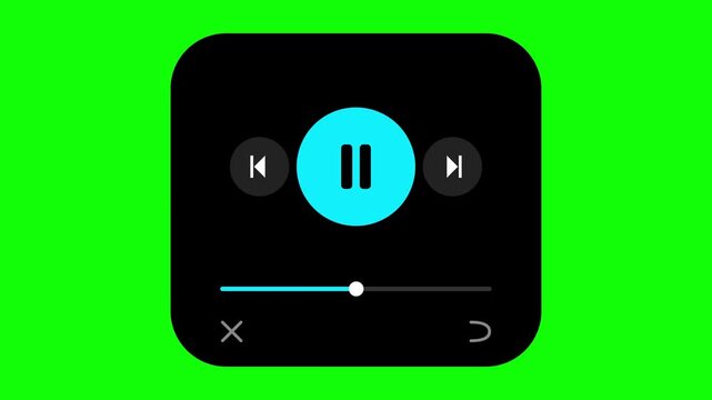 Minimalist Digital Music Player UI with Pause Button on Green Screen Background Asset