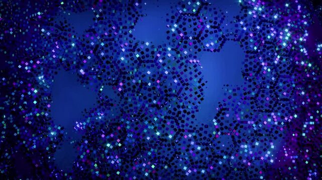 An arrangement of small, shiny cubic particles forming a hexagonal (honeycomb) structural pattern that undulates dynamically. 