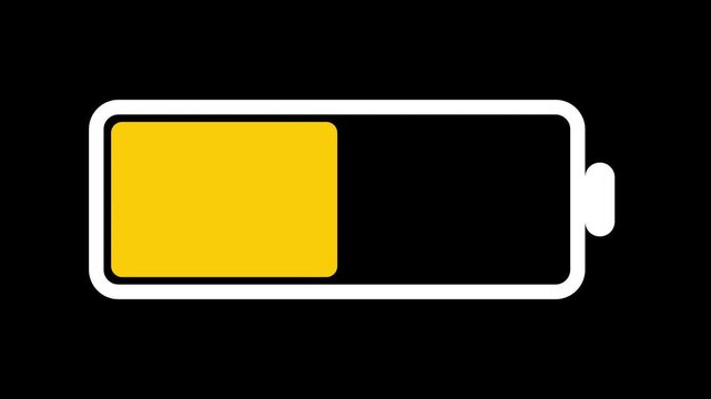 Battery Charging Status Icon Animation with Low Medium and High Energy Levels for UI Design on Black Background