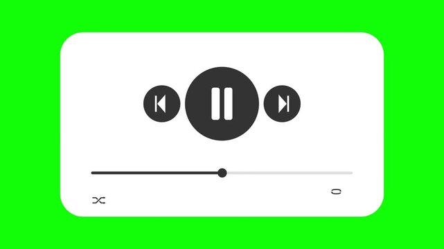 Modern Music Player UI Controls on Green Screen Background for Editing Chroma Key Multimedia Interface Elements