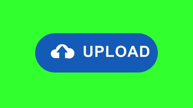 Blue Cloud Upload Button Animation on Green Screen Background for Digital Interface and Web Application Design Projects