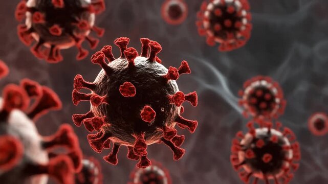Microscopic viral particles in motion with atmospheric haze during a scientific simulation