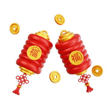 3d festive lanterns hanging isolated decoration for chinese new year