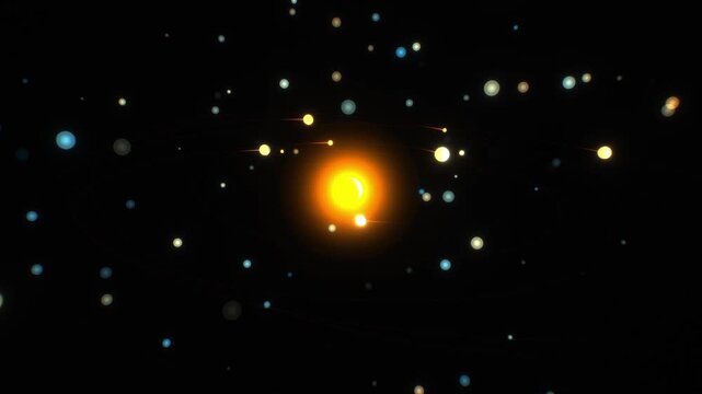 Luminous glowing core anchors orbiting planets across an ominous deep space void in a dynamic 3D render of a desolate cosmic solar system