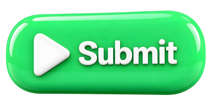Green submit button with play icon asset as isolated element