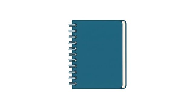 A simple cartoon illustration of a closed blue spiral notebook with cream pages, isolated on a clean white background
