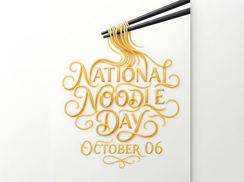 National noodle day typography design with creative noodle lettering and chopsticks isolated on white background