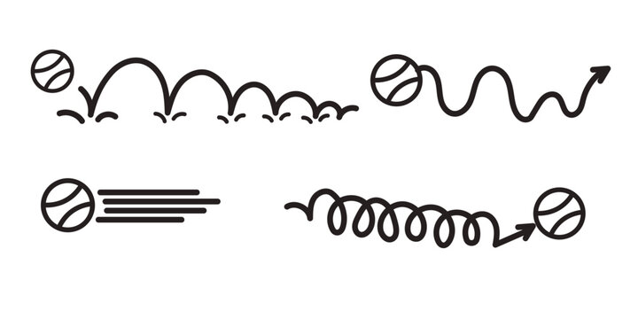 Sports ball line bounce jump trajectory doodle collection