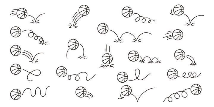 Basketball line bounce jump trajectory doodle set