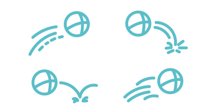 Blue ball line bounce jump motion icon set