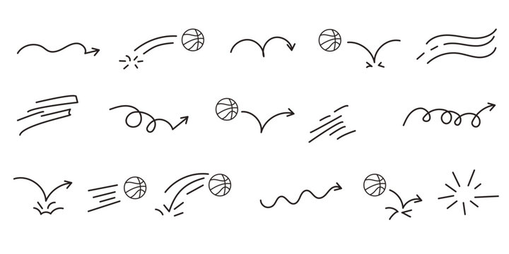 Basketball line bounce jump trajectory icon collection