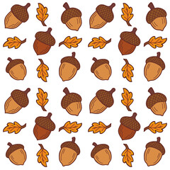 Cute Autumn Acorn and Oak Leaves Seamless Pattern © Nur