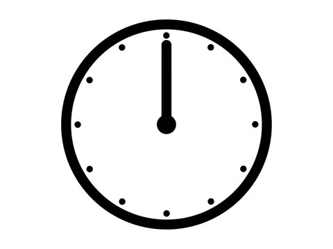 0時を示すシンプルなアナログ時計のアイコンイラスト素材