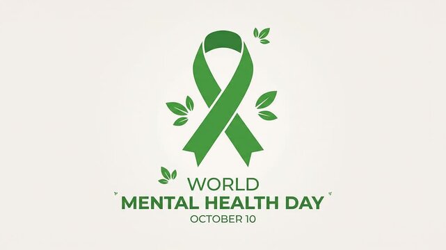 Green ribbon animation for World Mental Health Day on October 10.