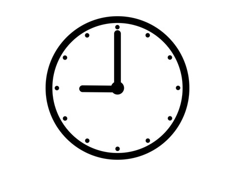 9時を示すシンプルなアナログ時計のアイコンイラスト素材