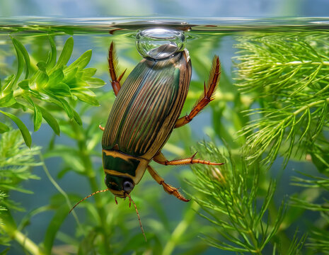 Great Diving Beetle Aquatic Respiration and Air Bubble Mechanism