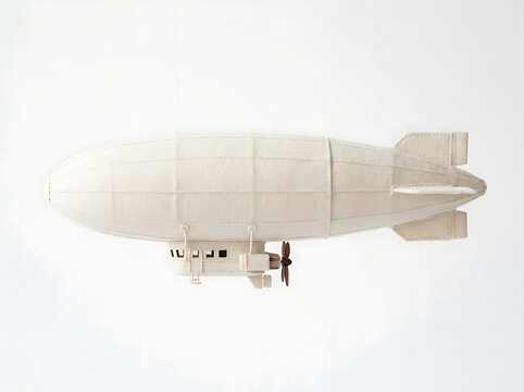 Off white steampunk style airship zeppelin model isolated on a solid white background for design.