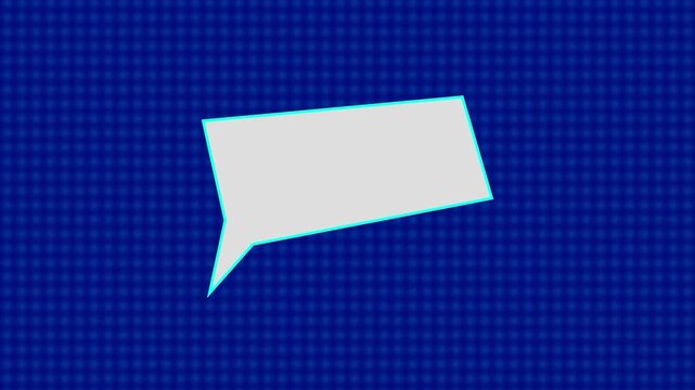A vibrant blue background with a subtle striped pattern features a dynamically shifting white speech bubble, perfect for adding text or messages in motion graphics and video projects.