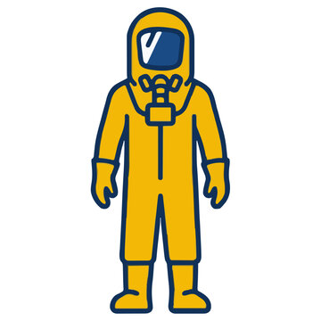 Yellow hazmat suit with protective respirator mask and gloves representing industrial safety and biohazard protection