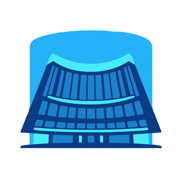 Modern blue architectural building icon representing contemporary city landmarks for urban planning and travel design
