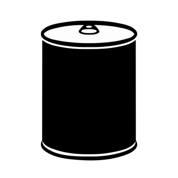 Black silhouette of a tin food can with a pull tab lid standing upright, minimalist packaging design concept