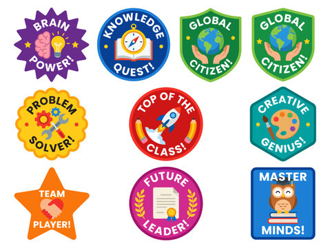 These vibrant achievement badges motivate children by showcasing various skills and accomplishments, promoting creativity and teamwork while enhancing learning experiences.