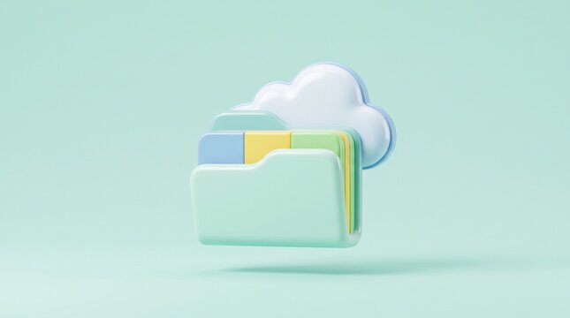 Modern 3D cloud workspace folder icon isolated on pastel mint background for file management online collaboration digital productivity and user interface concepts