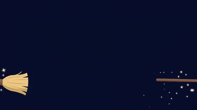 夜空を飛ぶ魔女のほうきと輝く星のハロウィンアニメーション