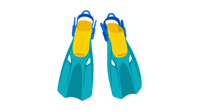 Blue and yellow rubber diving flippers with adjustable straps for snorkeling, summer vacation water sports gear