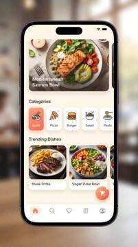 Modern mobile food delivery application interface showcasing clean ui ux design for restaurant menu navigation