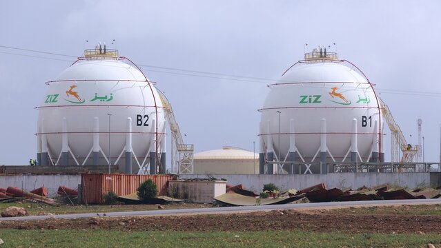 JORF LASFAR, MOROCCO - FEBRUARY 24, 2022: Ziz Carburant company fuel storage at Jorf Lasfar, one of largest industrial deepwater ports of Morocco.
