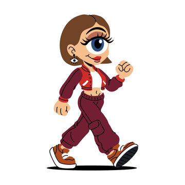 Cute Cartoon Girl Character in Streetwear Outfi