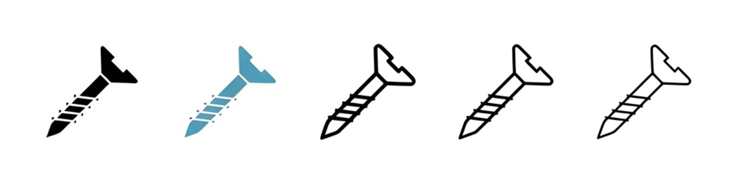 Screw vector icon set in black and blue colors. Thin line customizable illustration. Contour symbol. Vector isolated outline drawing. Editable stroke