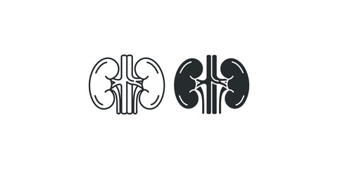 Human kidneys outlined and filled icons for medical and science concepts. © Sonia