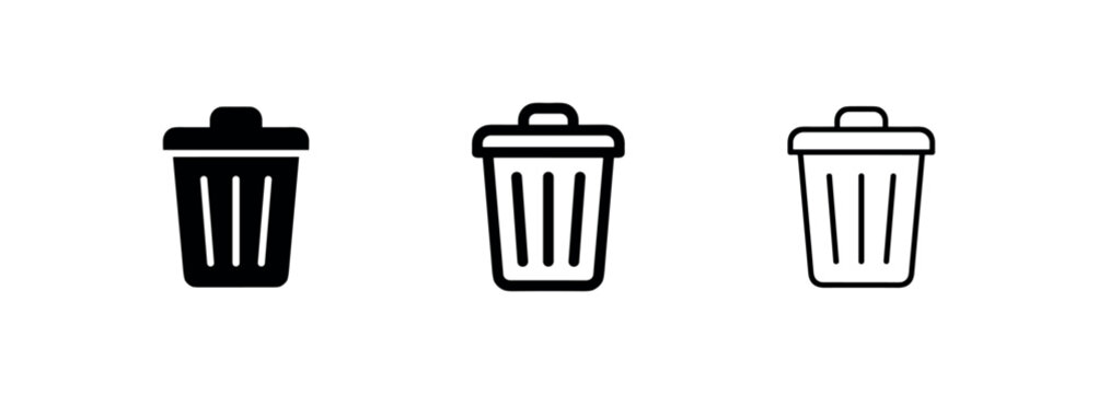 Trash Can Icon Set - Waste, Delete, Recycle, and Disposal Symbol