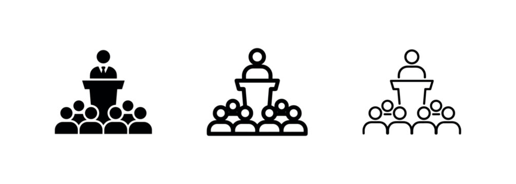 Public Speaker at Podium with Audience Icon Set