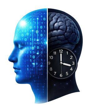 PNG Digital brain time concept.