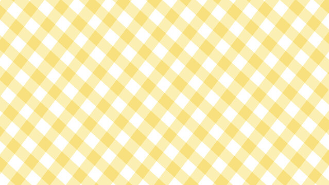 Diagonal yellow and white checkered pattern gingham style background with yellow check diagonal plaid rhombus design diamond shape summer graphic seamless texture dynamic pattern background