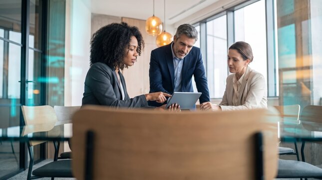Executives reviewing tablet in office