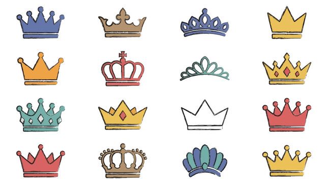 Hand Drawn Crown Set with Tiara and Diadem for Royal Branding Identity