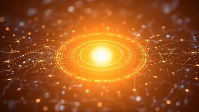 Digital Network Hologram Interface with Glowing Circular Data Hub and Connected Points